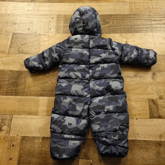 Baby Gap Snow Puffer Suit 0–6 Months Blue Camo Bear Print Warm Winter One-Piece - Picture 10 of 14